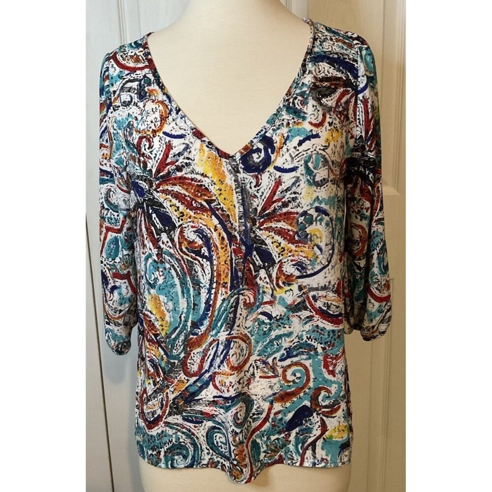 Renee C‎ Colorful Multicolor V-Neck Blouse Top Size Small